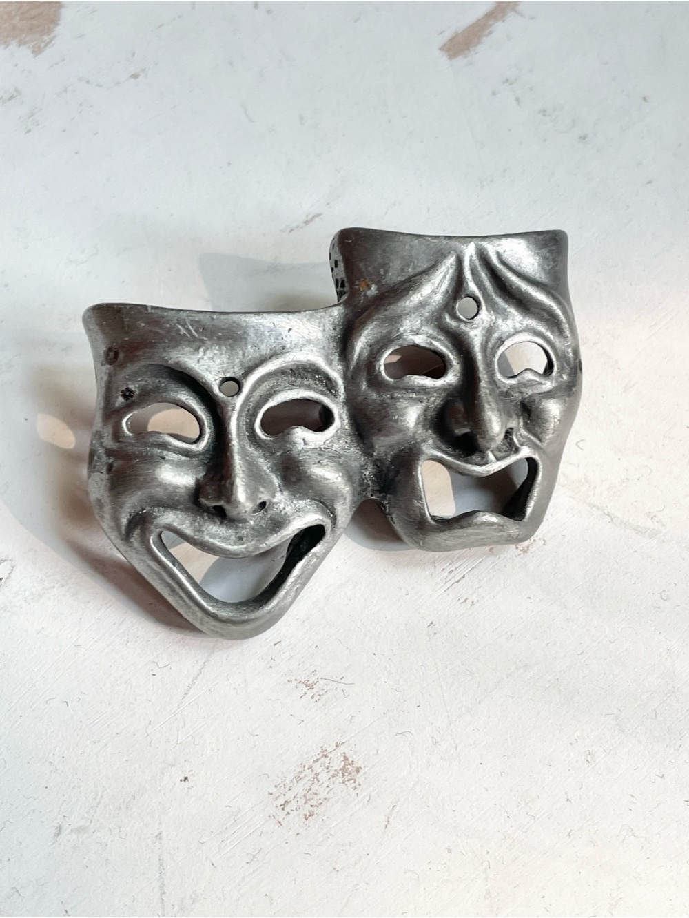 VTG Silver Tone Comedy Tragedy Masks Brooch